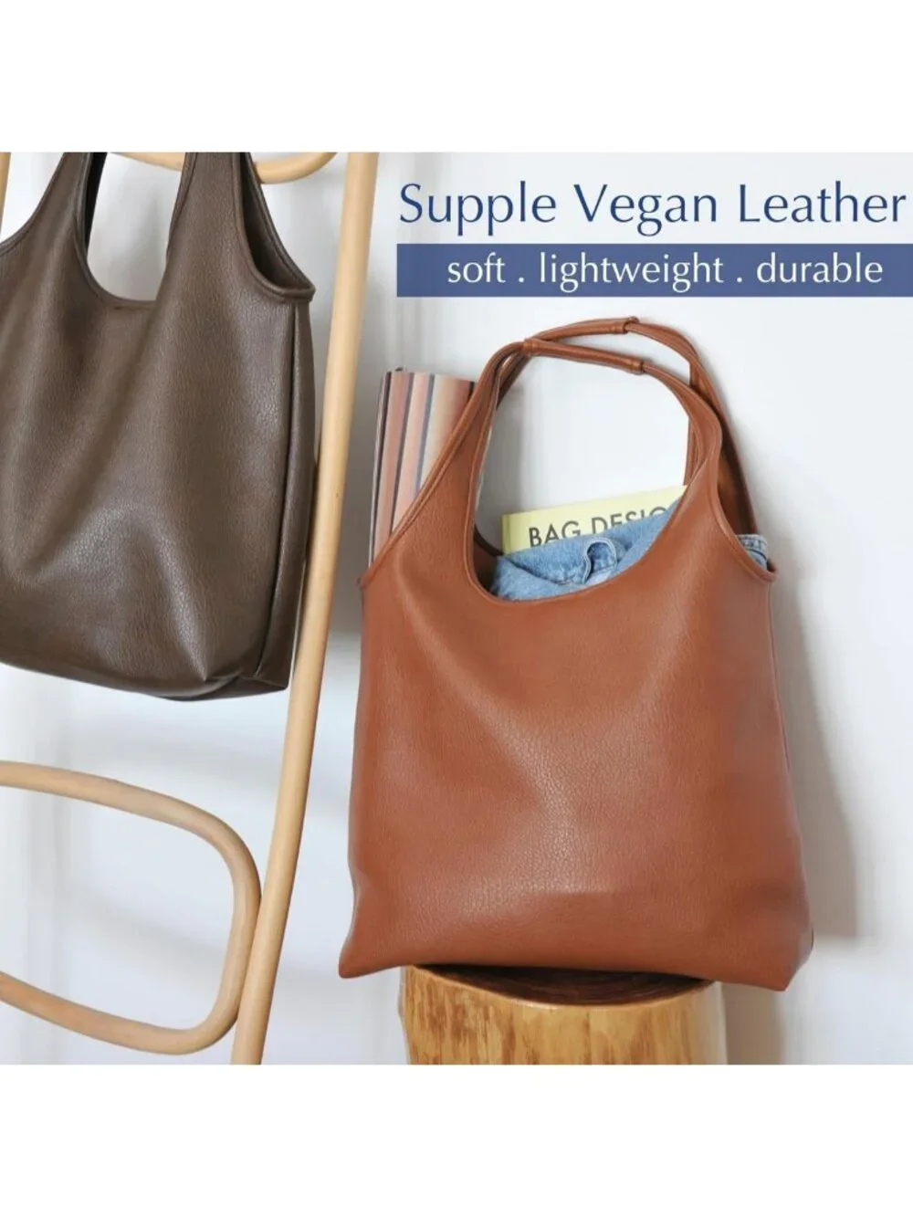 Soft Vegan Leather Hobo Tote Bag | Oversized Slouchy Handbag for Work & Travel